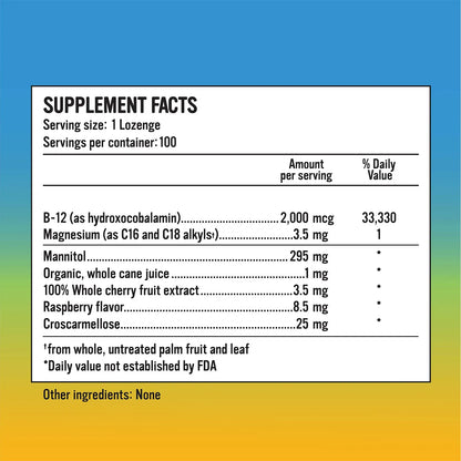 Vitamina B12 Sublingual 2000 Mcg Energía Duradera Vegano Sin Gluten