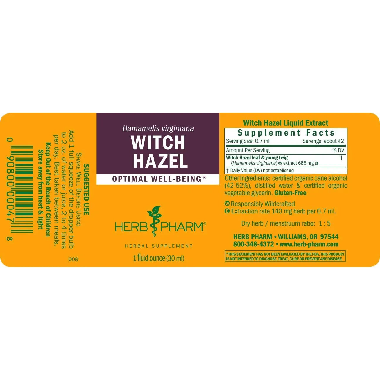 Extracto Liquido De Hamamelis 30ml Puro Natural Vegano Sin Gluten