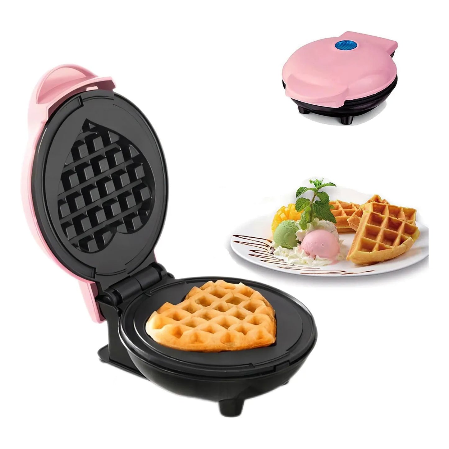 Mini Maker Waffle Maker Oblea Antiadherente 5 Pulgadas Multiusos Rosa