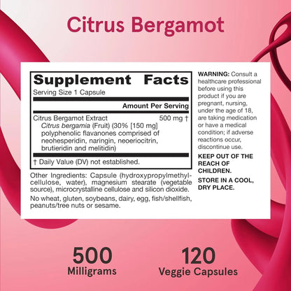 Jarrow Formulas Bergamota Citrica 500 Mg 120 Caps Suplemento Cardiovascular Y Metabolico