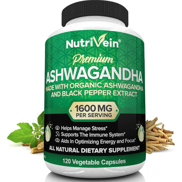 Ashwagandha 1600 Mg Con Extracto De Pimienta Negra 120 Capsulas Veganas