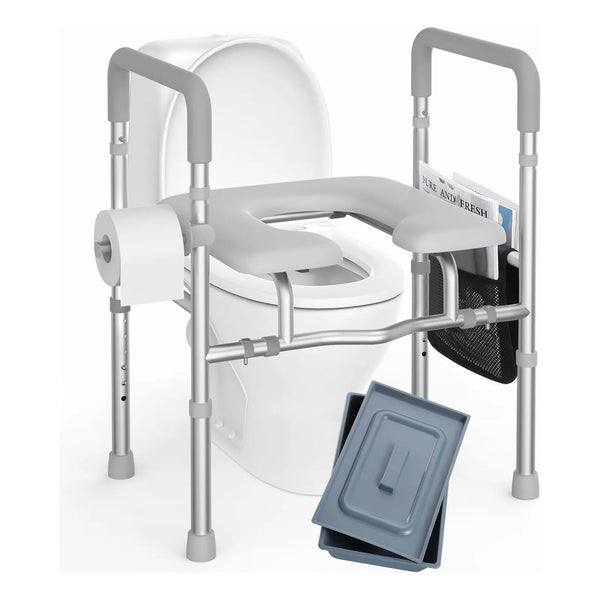 Asiento De Inodoro Elevado Ajustable Con Asas Acolchadas Soporte Hasta 400 Lbs