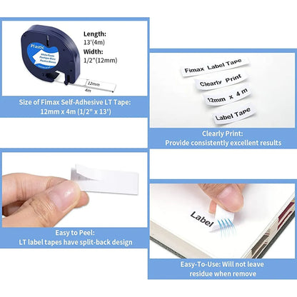 Cintas De Etiquetas Dymo Letratag 91331 5 Recargas Negro Sobre Blanco Resistente