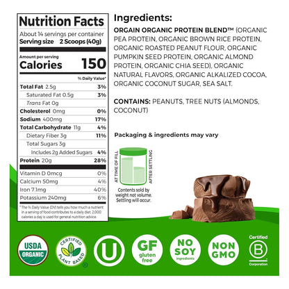 Proteína Vegetal Orgánica En Polvo Sabor Chocolate 567g Vegana Sin Gluten