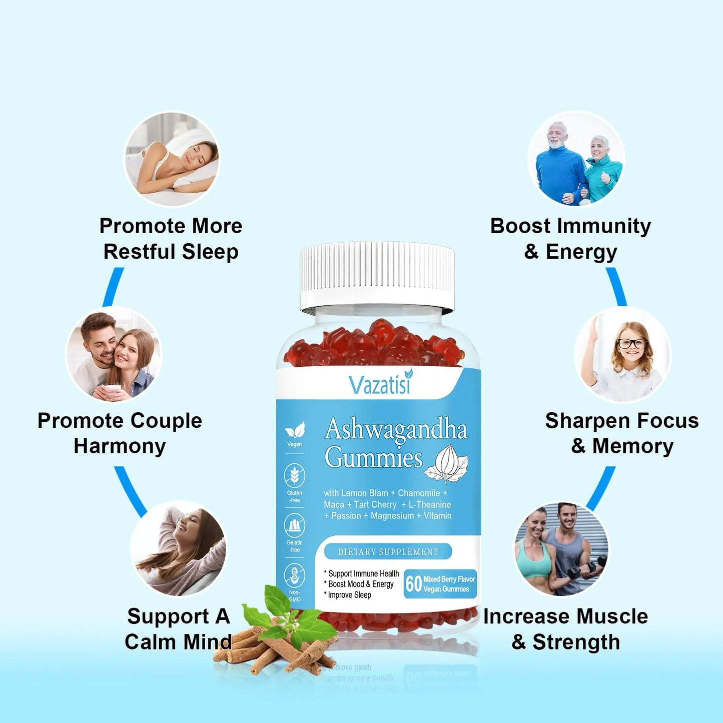 Gomitas Ashwagandha Organicas Sin Azucar Para Relajacion Y Equilibrio 120 Unidades