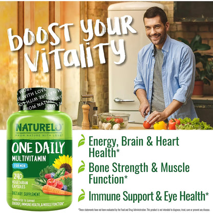 Multivitaminas Diarias Para Hombre NATURELO Con Vitaminas Minerales 240 Cápsulas