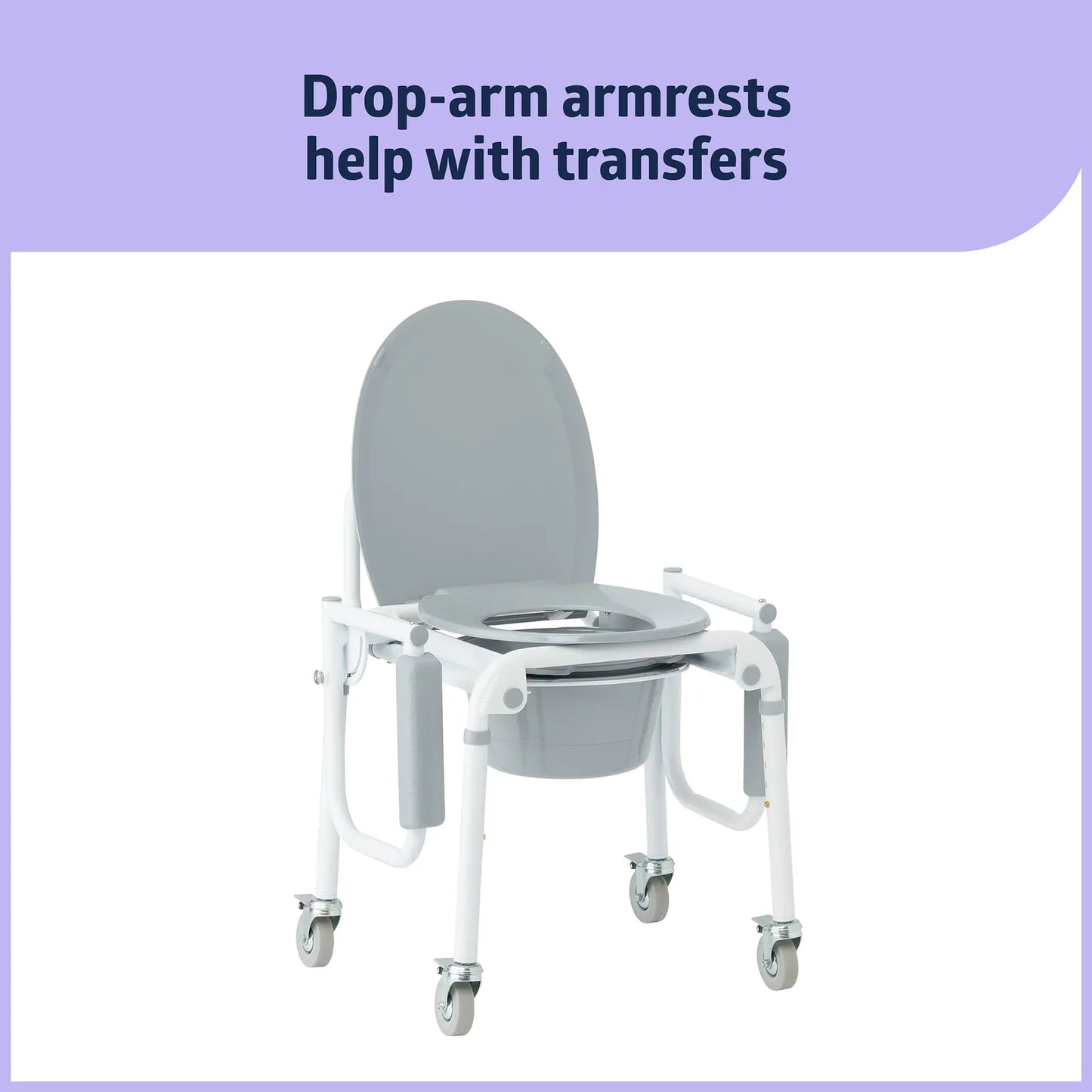 Silla De Baño Aluminio Con Brazos Caídos 4 Ruedas Bloqueo Capacidad 300 Lbs