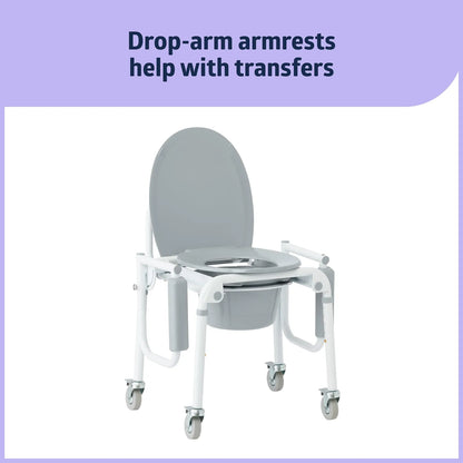 Silla De Baño Aluminio Con Brazos Caídos 4 Ruedas Bloqueo Capacidad 300 Lbs