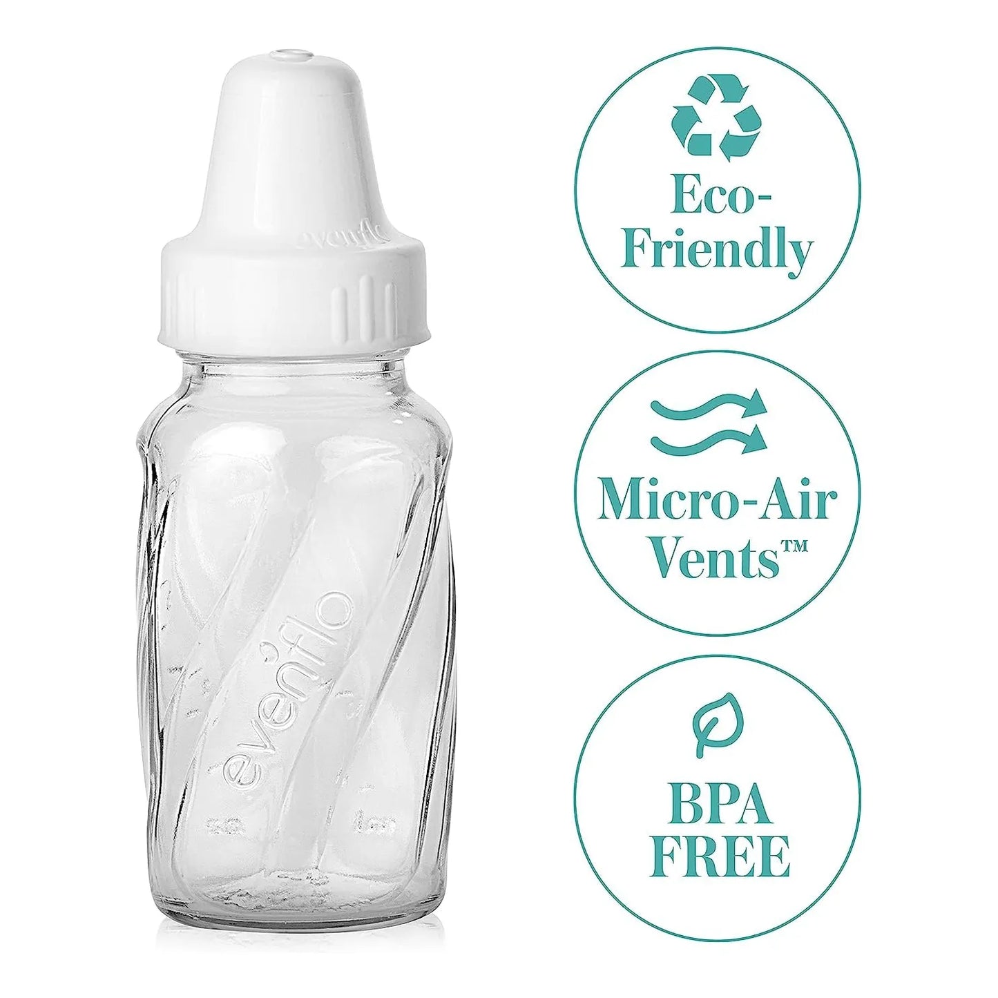 Set De 6 Botellas De Vidrio Evenflo 4oz Twist Libres De BPA Y Ecoamigables