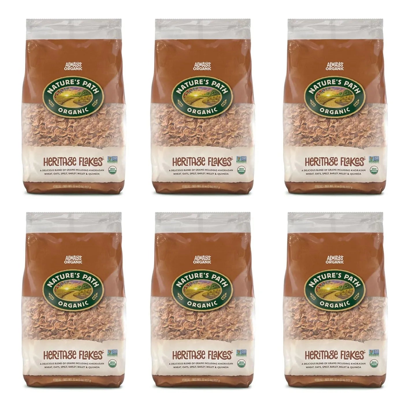 Copos De Cereal Orgánicos Heritage 907 Gramos Paquete De 6 Nature's Path Sin OMG