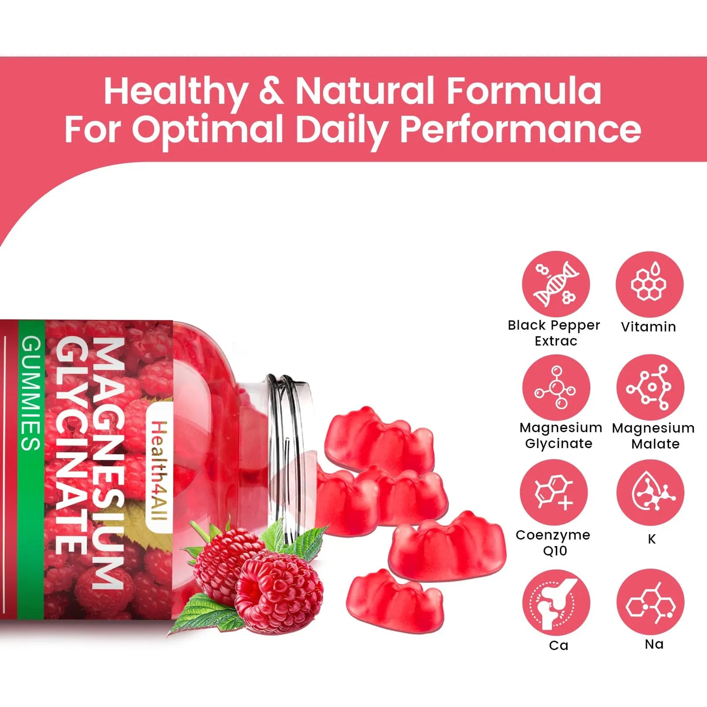 Gomitas De Magnesio Y Potasio 1000 Mg Sin Azúcar Para Relajación y Energía