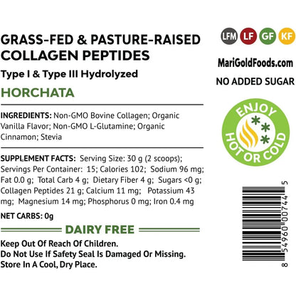 Proteína De Péptidos De Colágeno Horchata MariGold 1LB Piel Radiante Y Articulaciones Fuertes