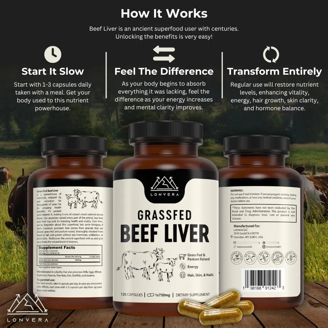 Cápsulas De Hígado De Res Alimentadas Con Pasto 3000 Mg Suplemento Nutricional