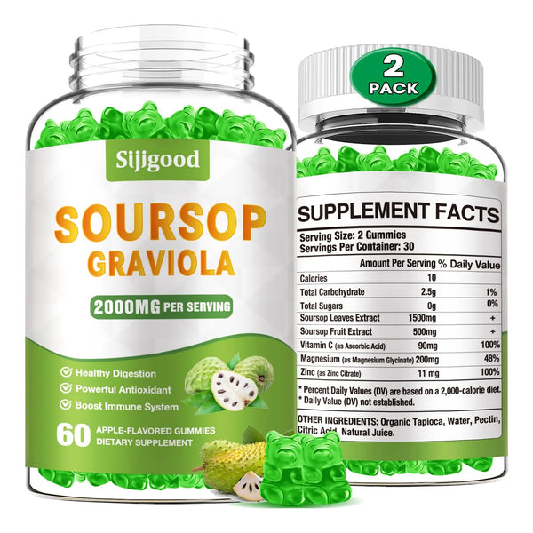 Gomitas De Guanabana Organica Sabor Manzana Paquete 120 Unidades Con Vitamina C Y Magnesio