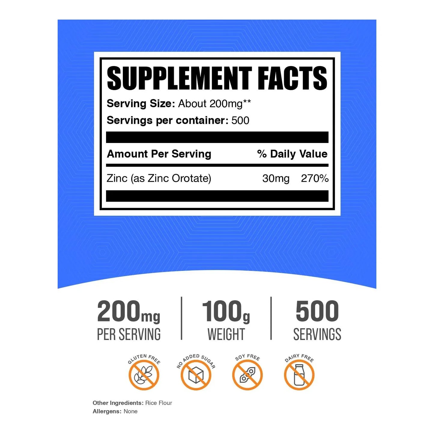 Polvo De Orotato De Zinc 200 Mg Apoyo Inmunológico Sin Gluten 100 G