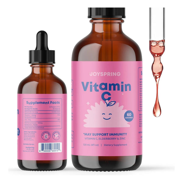 Vitamina C Zinc Liquido De Sauco Para Ninos JoySpring 4 Oz Refuerzo Inmunologico