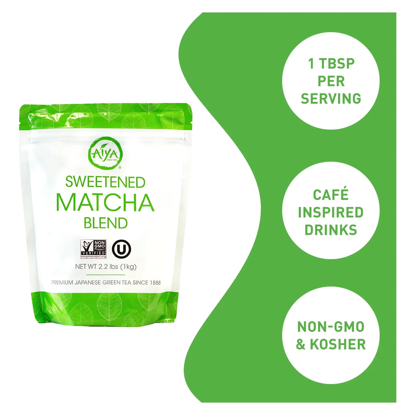 Aiya Polvo De Matcha Endulzado Latte Con Té Verde Japonés Antioxidante 2.2 Lbs
