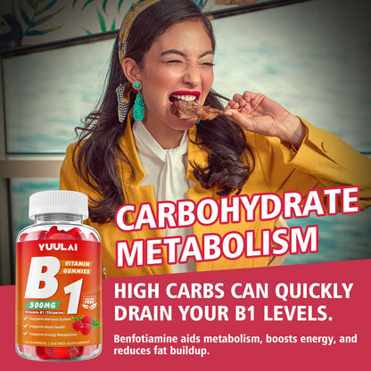 Gomitas De Vitamina B1 500 Mg Con Magnesio Para Energía Y Sistema Nervioso