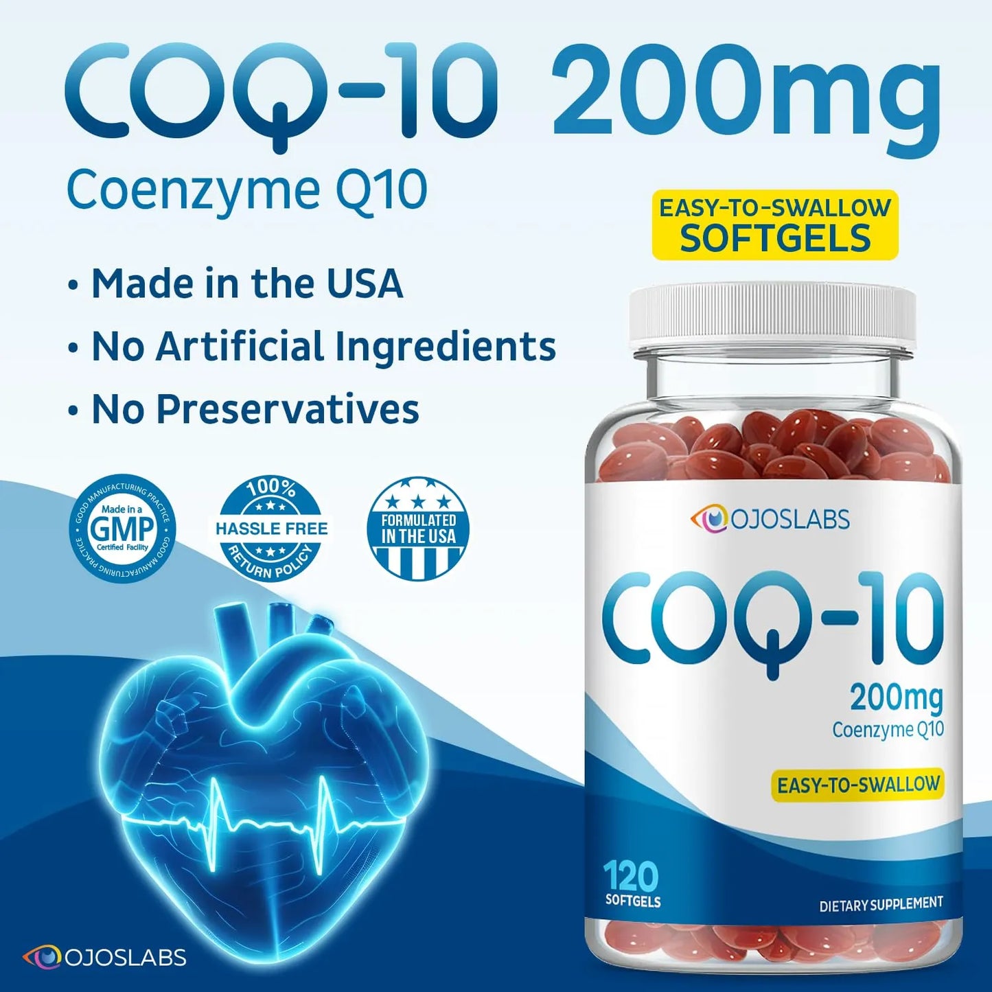 Coenzima Q10 200mg 120 Cápsulas Blandas Antioxidante Para Energía Y Corazón