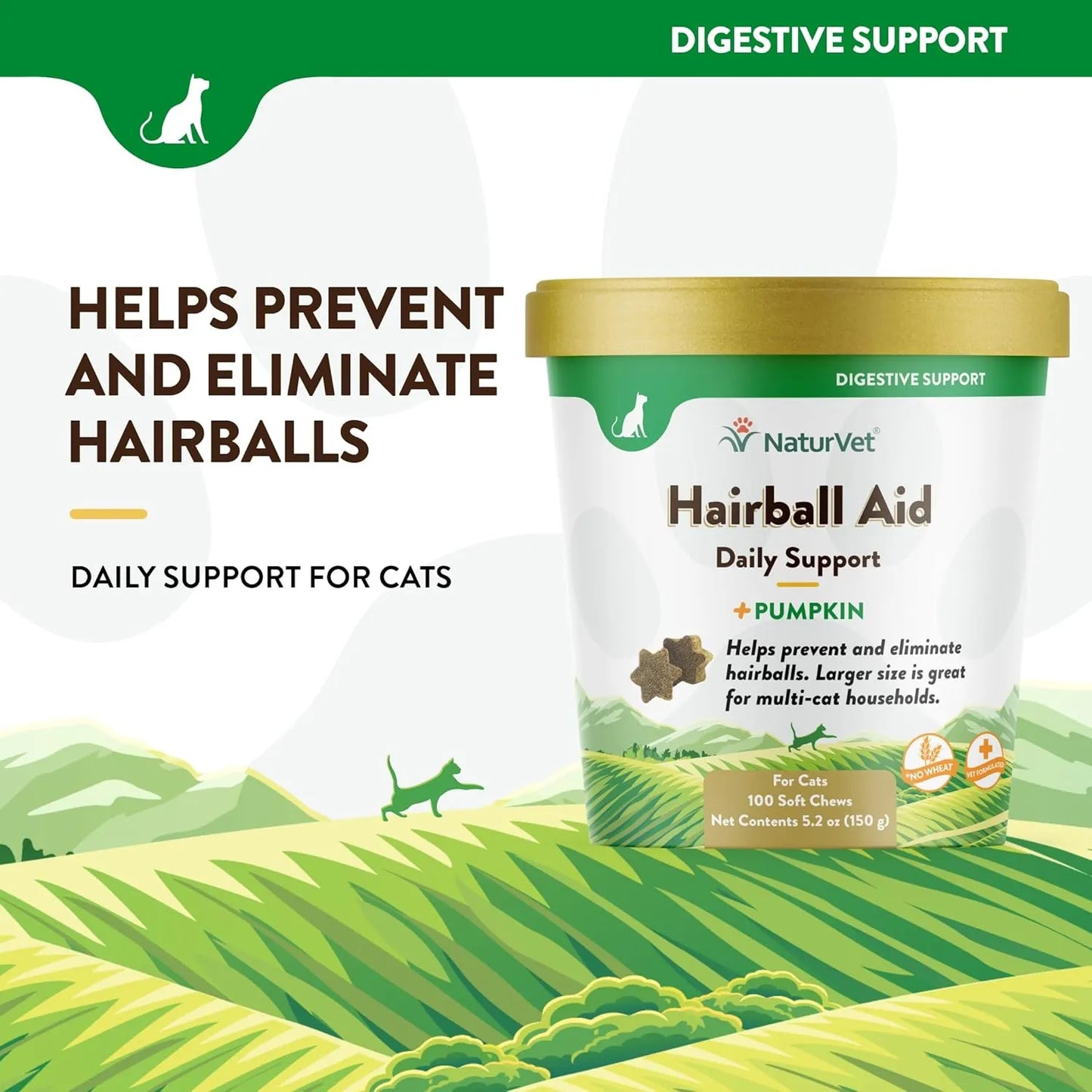 Suplemento Bolas De Pelo Para Gatos 100 Masticables Suaves NaturVet Con Calabaza