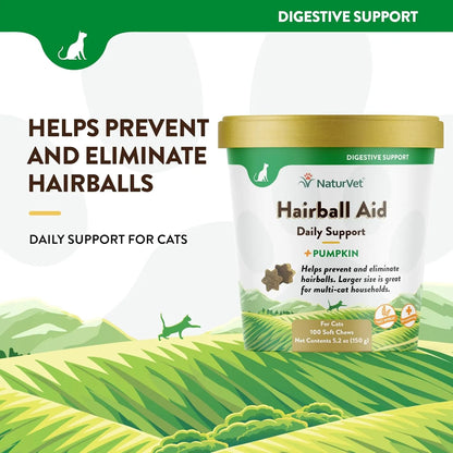 Suplemento Bolas De Pelo Para Gatos 100 Masticables Suaves NaturVet Con Calabaza