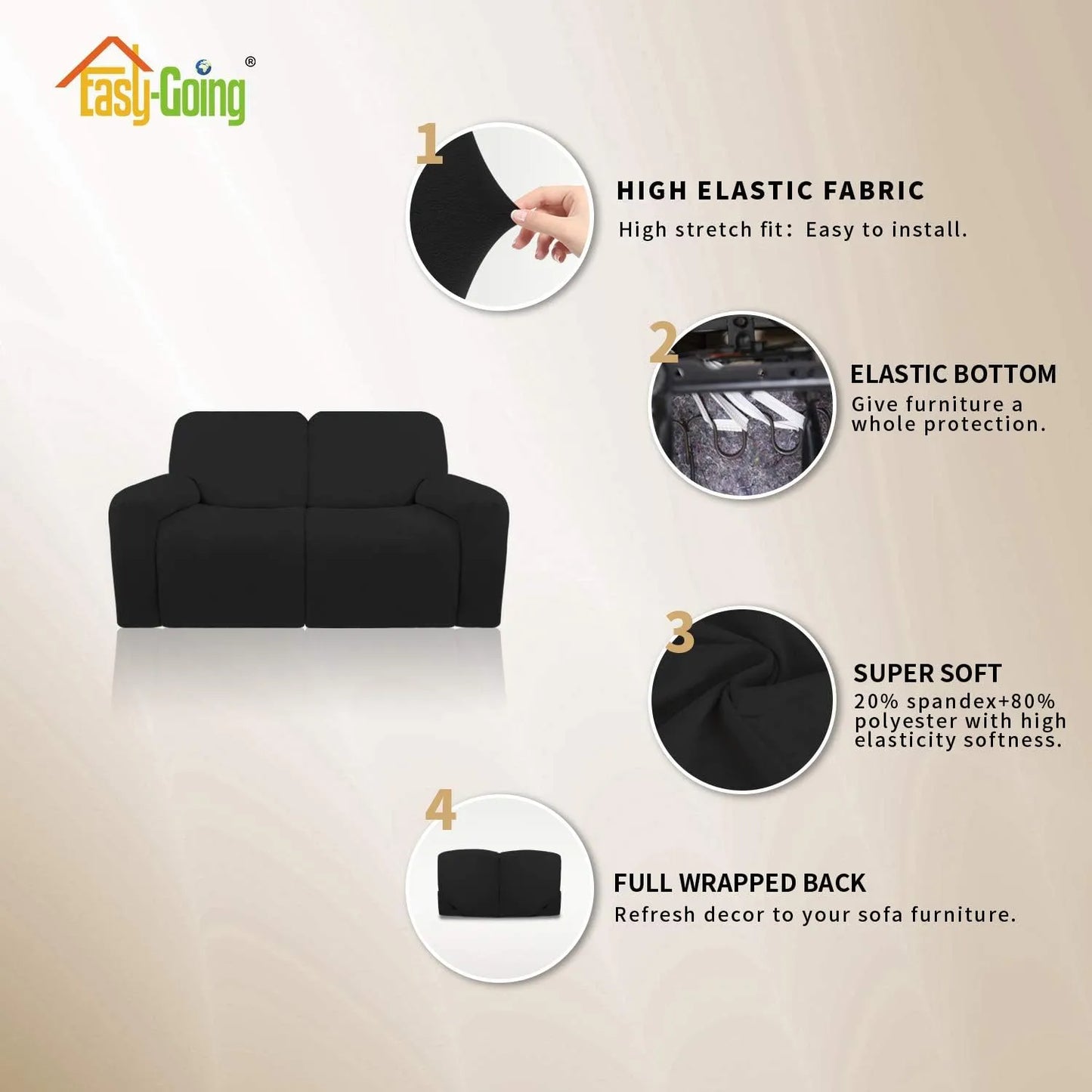Funda Elastica Microfibra Reclinable 2 Cuerpos 6 Piezas Negra Proteccion Suave Y Lavable
