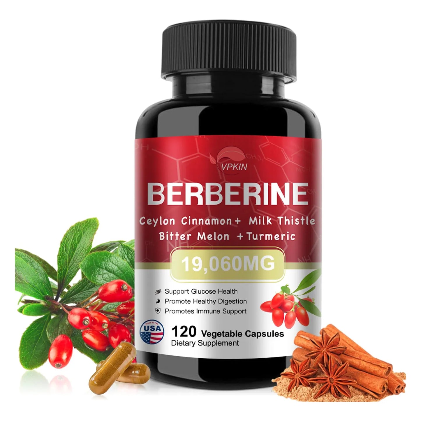 Suplemento De Berberina 500 Mg Con Canela De Ceilán Y Cardo De Leche 120 Cápsulas