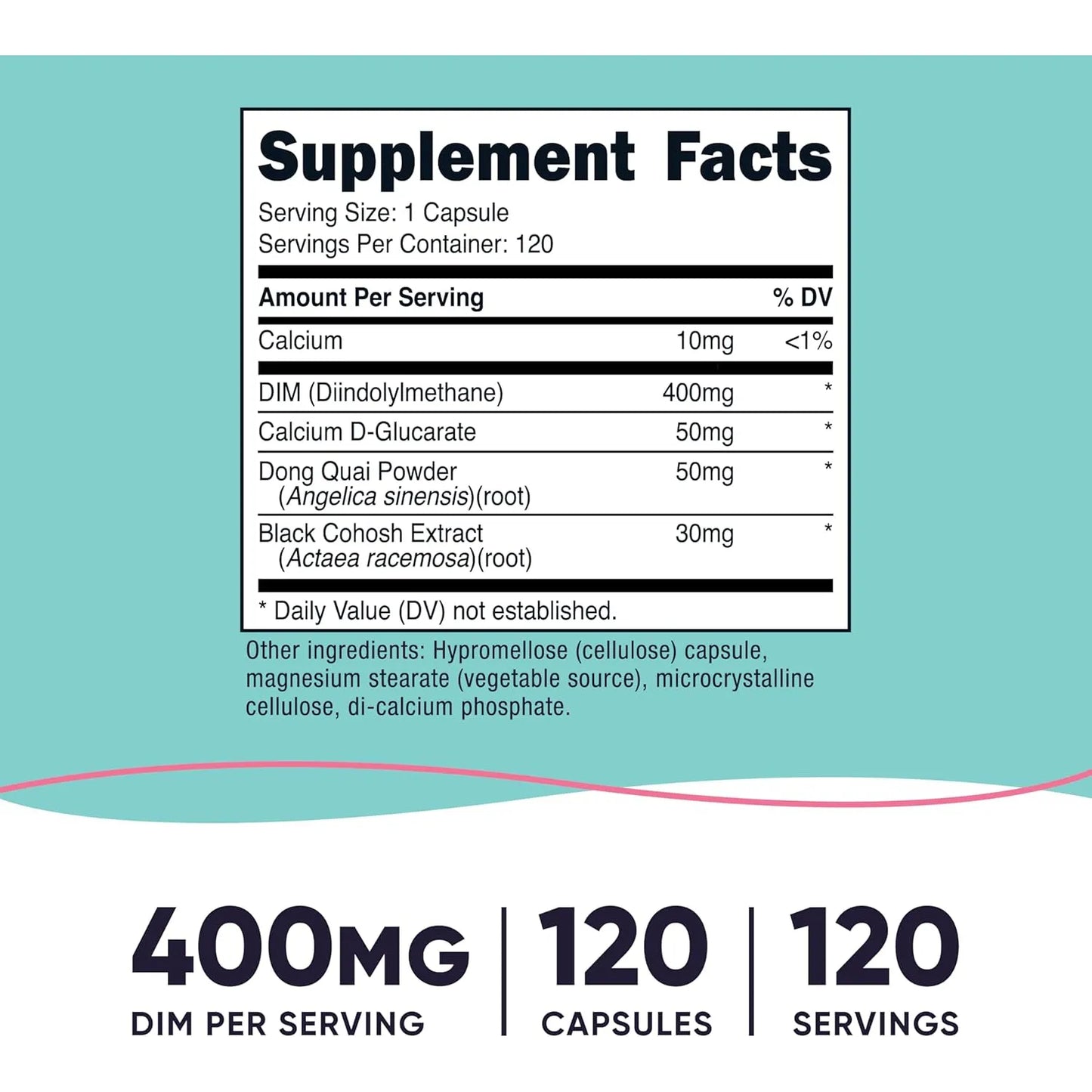 Suplemento DIM 400 Mg Con Dong Quai Y Cohosh Negro 120 Cápsulas Vegano