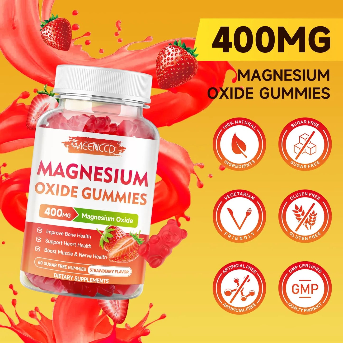 Gomitas Masticables De Óxido De Magnesio 400 Mg Sabor Fresa Suplemento Nervioso Y Muscular