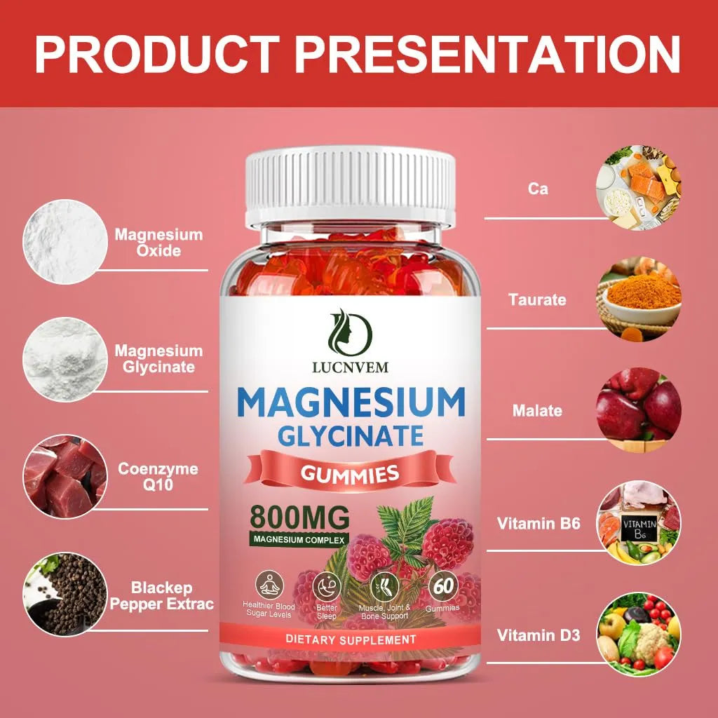 Gomitas De Magnesio 500 Mg Con Malato Taurato Óxido Coq10 Vitamina B6 y D3 Para Relajación y Bienestar