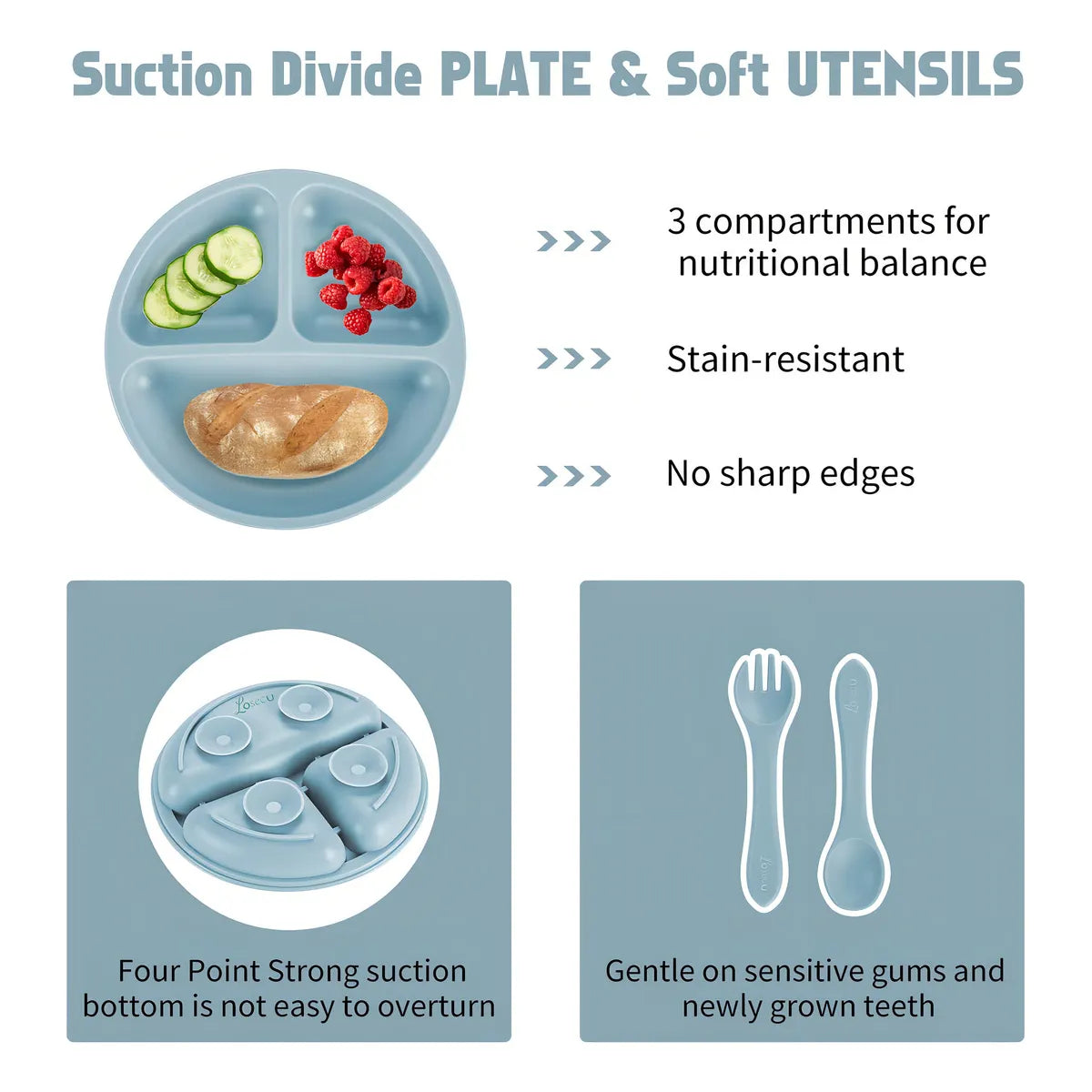 Juego Alimentacion Bebe Silicona Losecu 6 Piezas Seguro Y Practico