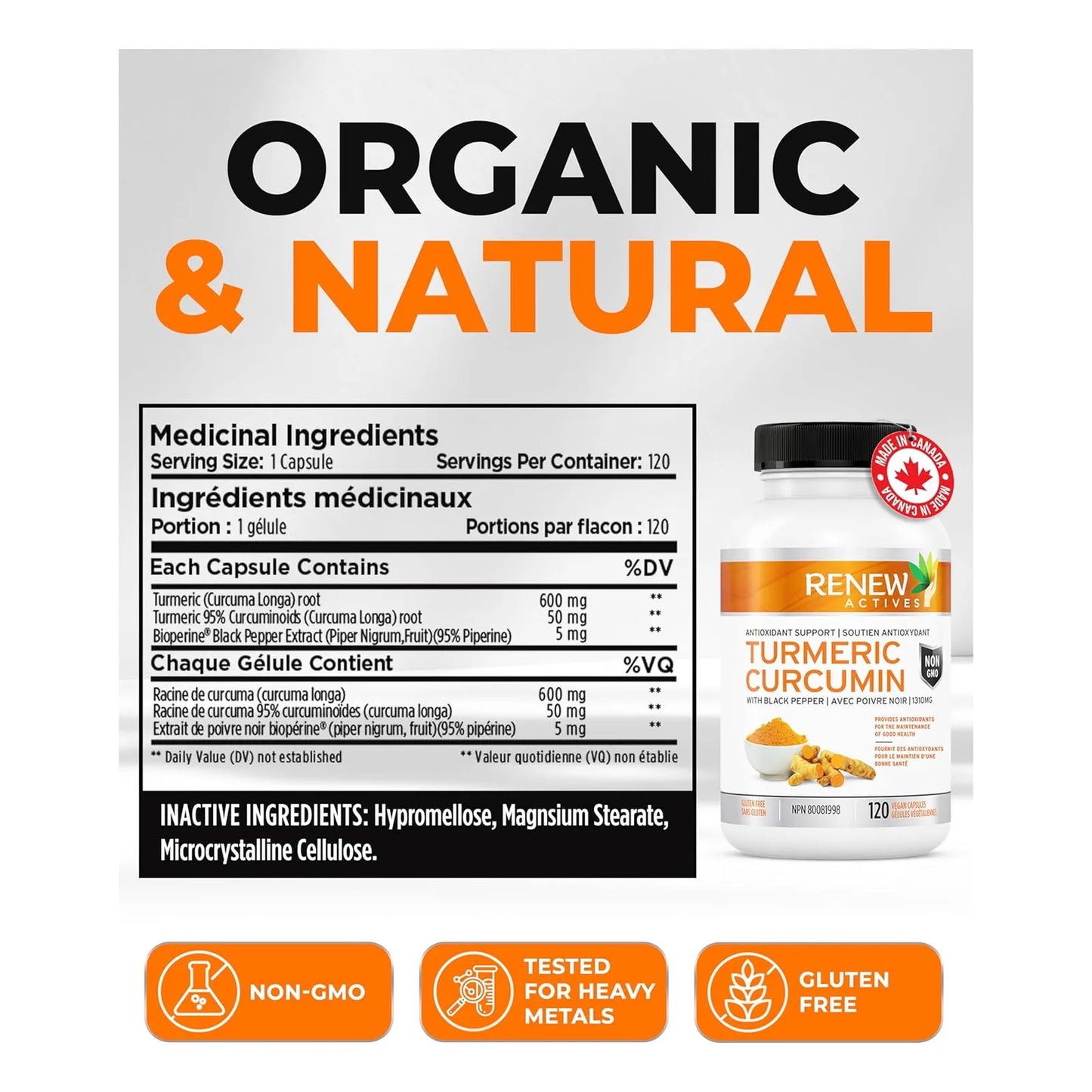 Cúrcuma Orgánica Con Pimienta Negra Antioxidante 120 Cápsulas Salud Digestiva