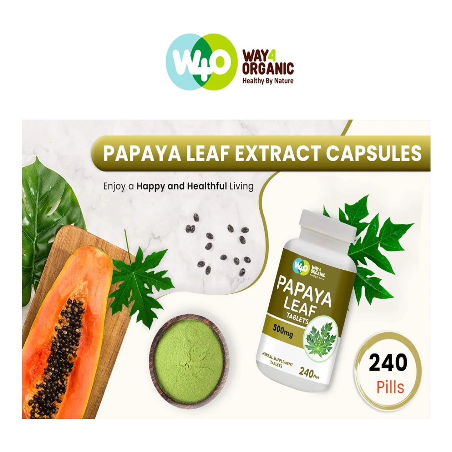 Capsulas Extracto Hoja Papaya 500 Mg 240 Unidades Apoyo Inmunidad Digestión