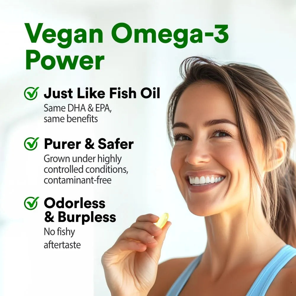 Aceite De Algas Omega 3 Vegano 750 Mg Con DHA Y EPA Para Corazón Y Cerebro