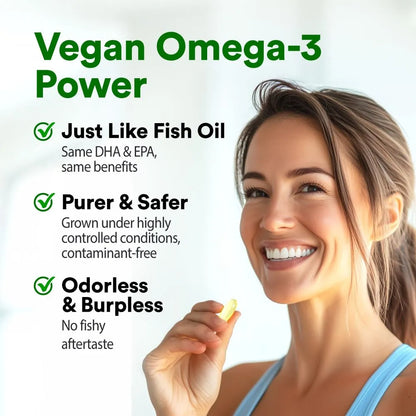 Aceite De Algas Omega 3 Vegano 750 Mg Con DHA Y EPA Para Corazón Y Cerebro