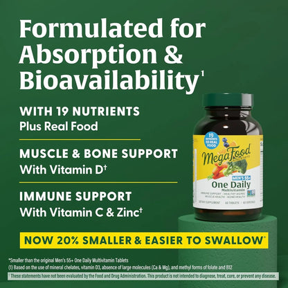 Multivitamínico Hombres 55+ Con Vitaminas B12 C D Zinc Selenio MegaFood 120 Tabletas