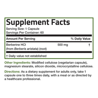 Berberina HCI 500mg Berberis Aristata 60 Cápsulas Vegetales