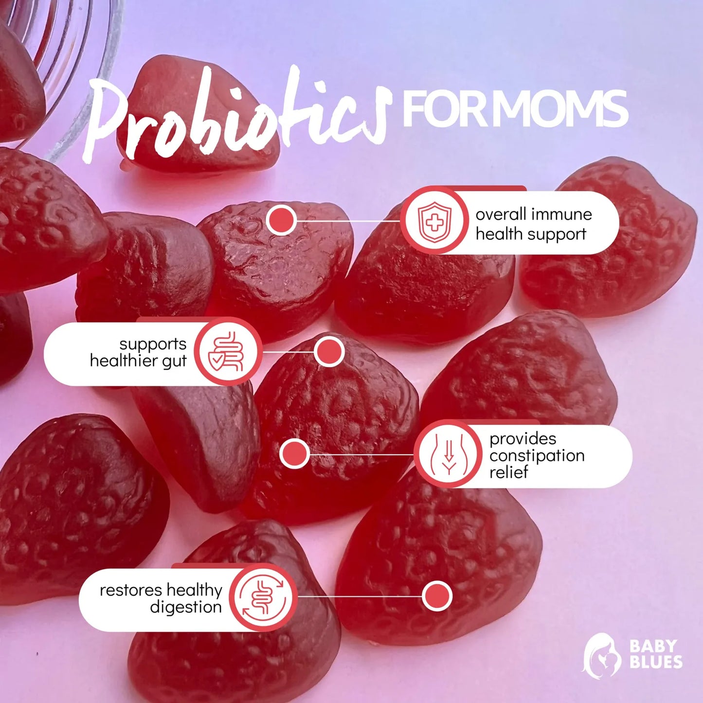 Gomitas Probióticas Orgánicas Para Mamás Sabor Fresa 5 Mil Millones Ufc