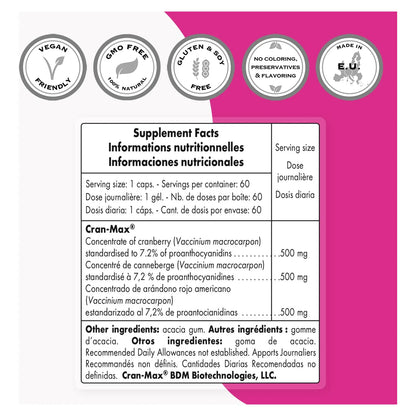 Extracto Concentrado De Arándano 500mg 60 Cápsulas CranMax Suplemento Antioxidante