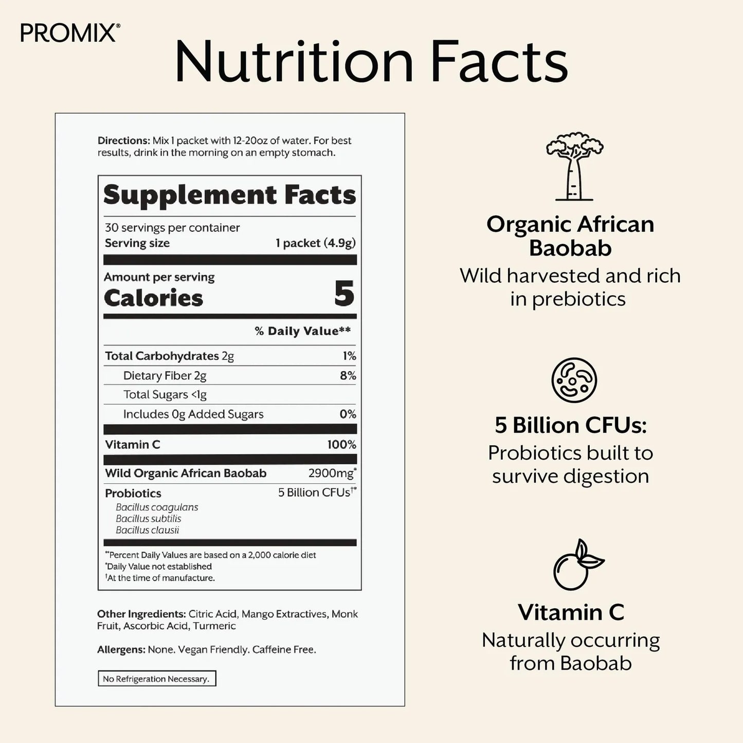 Promix Debloat Prebióticos Y Probióticos Apoyo Inmunológico Digestión Mango 30 Unidades