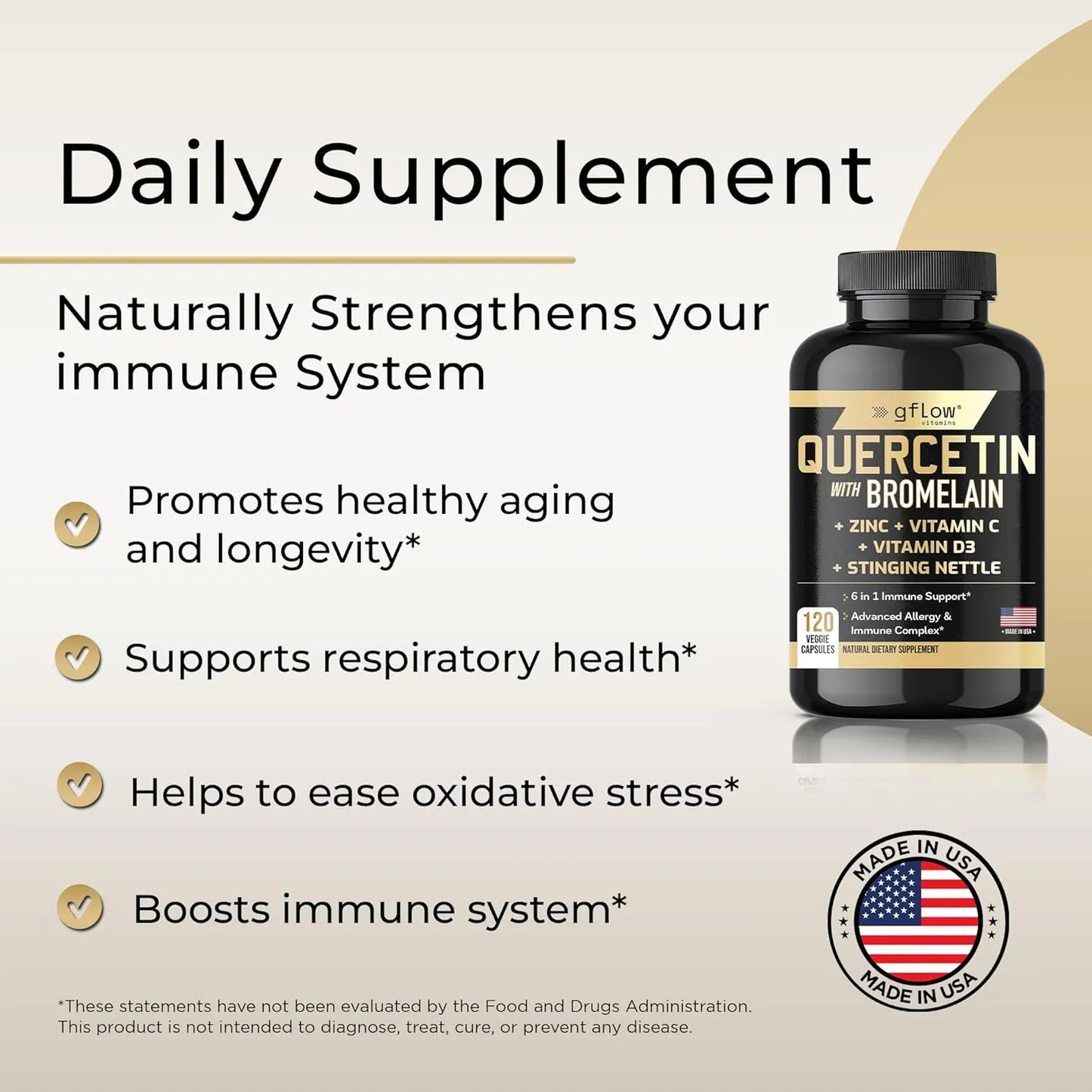 Quercetina 500 Mg Con Vitamina C Zinc Y Ortiga 120 Cápsulas Veganas Refuerza Sistema Inmunológico