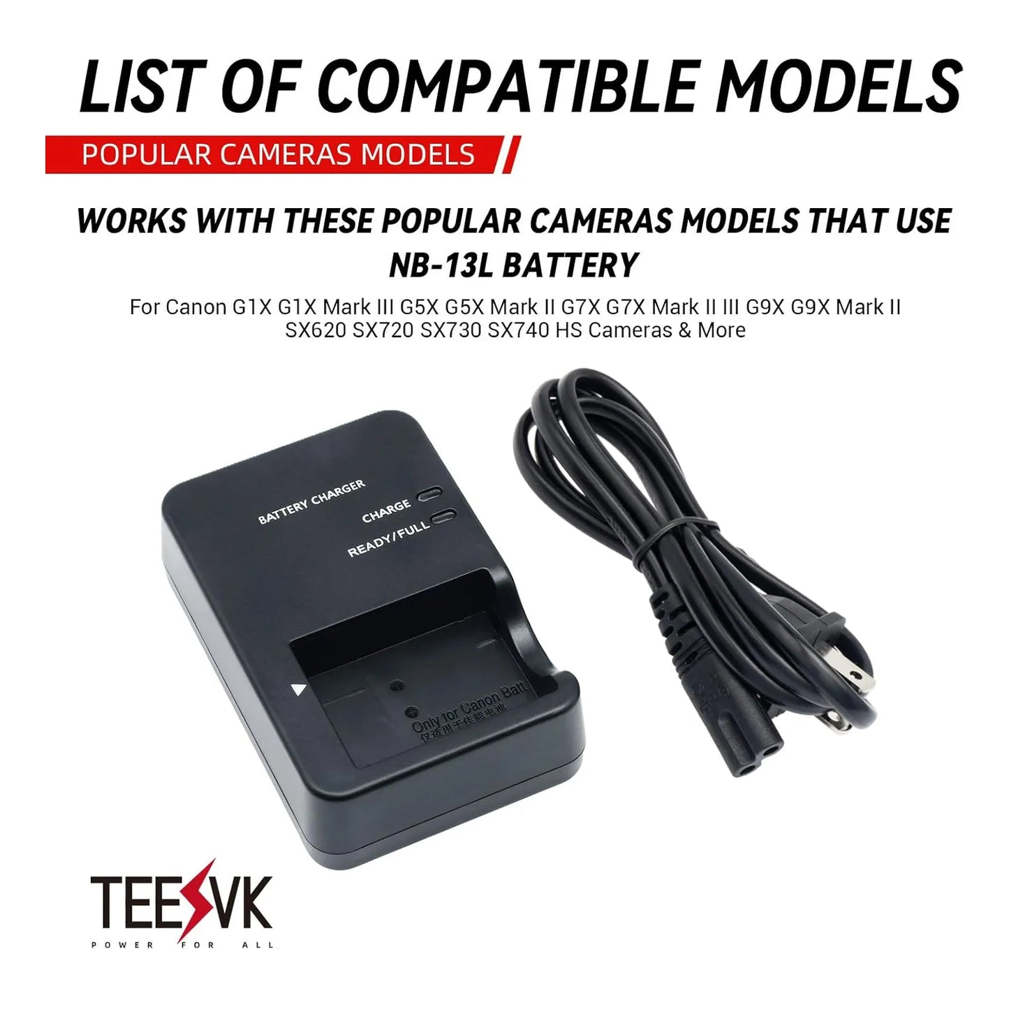 Cargador Rápido CB-2LH Para Batería NB-13L Canon G1X G5X Carga Segura Y Eficiente