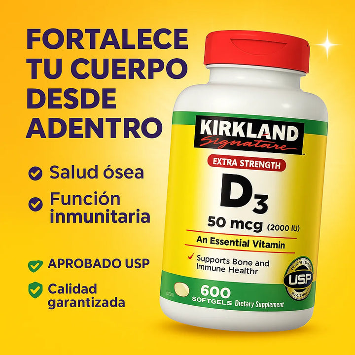 Kirkland D3 2000ui 600 Softgels Apoyo Para Inmunidad - Imagen 2