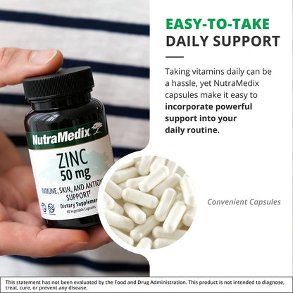Zinc 50mg NutraMedix Suplemento Para Defensa Inmune Y Piel Saludable 60 Cápsulas