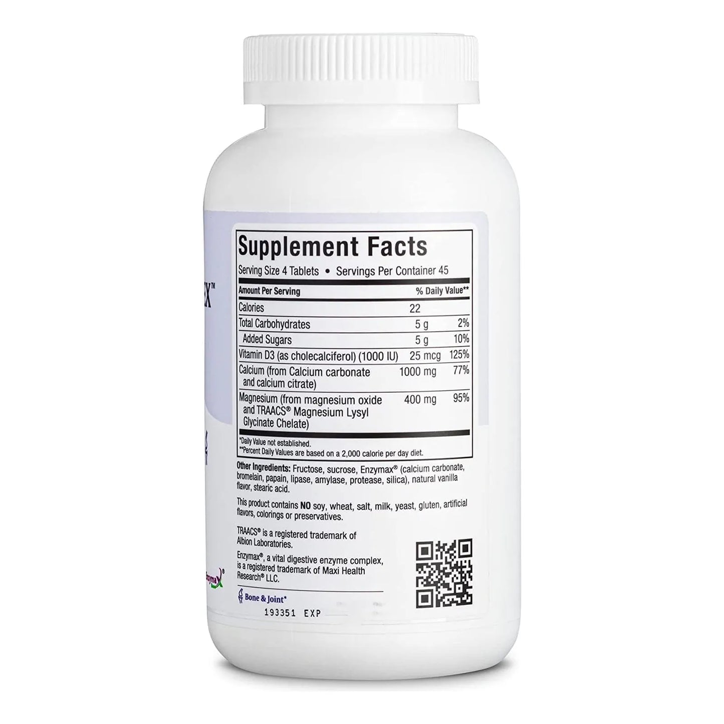 Complejo Masticable De Calcio 1000 Mg Con Vitamina D3 1000 U Soporte Huesos Y Dientes 180 Tabletas