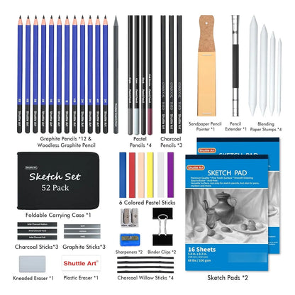 Kit De Lapices De Dibujo Profesional 52 Piezas Estuche Portatil Con Accesorios