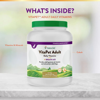 Tabletas Para Mejorar Aliento Perros Adultos NaturVet Vita Pet Plus Liberacion Prolongada 365 Ct