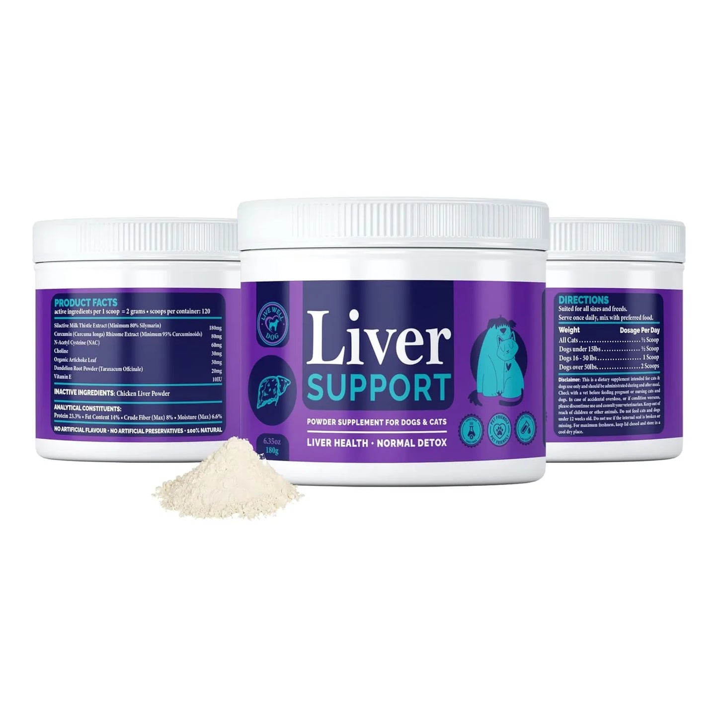 Suplemento Hepatico Natural Para Perros Y Gatos En Polvo Con Cardo Mariano Y NAC