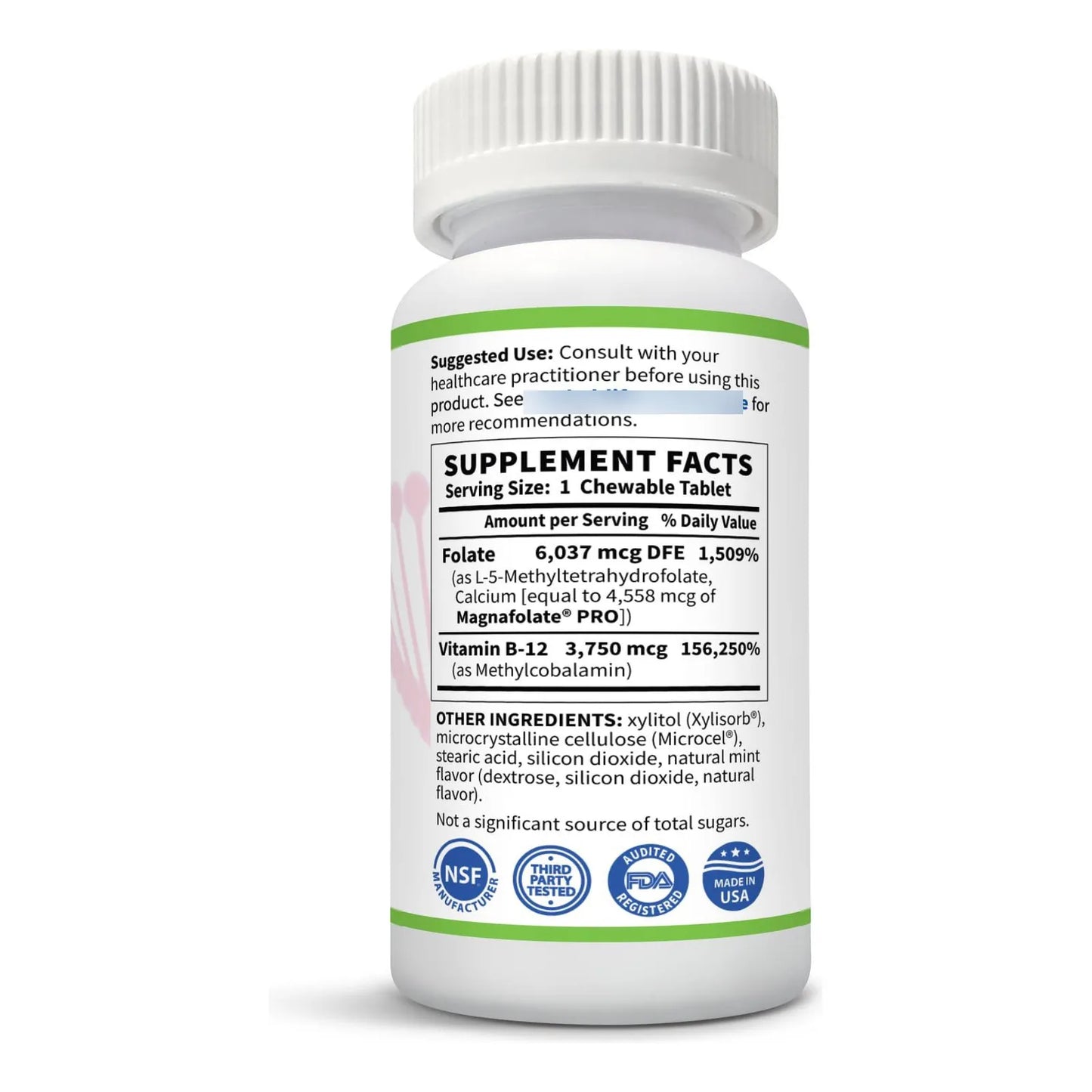Folate Activo Y B12 Masticables Grado Farmacéutico 3 75 Mg Suministro 3 Meses