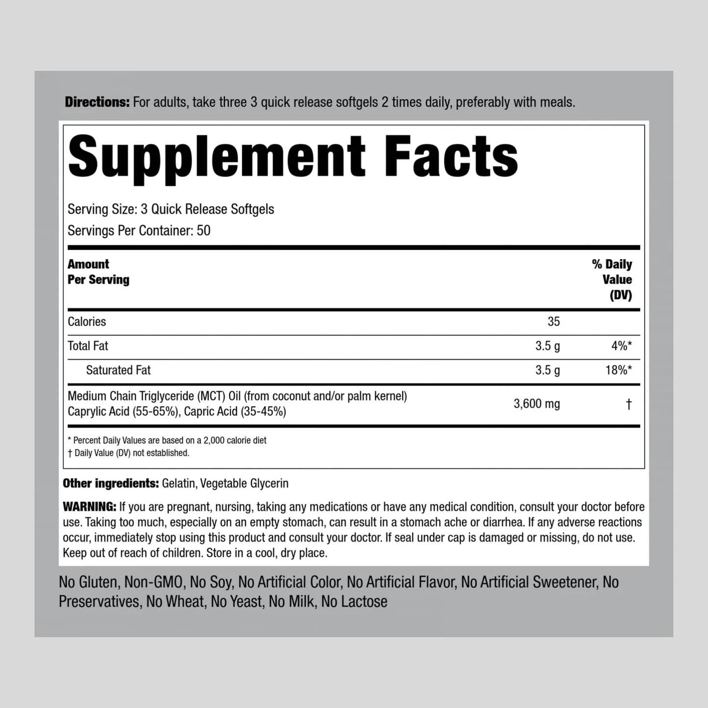 Cápsulas De Aceite MCT 3600 Mg 150 Unidades Suplemento Cetogénico Sin Gluten